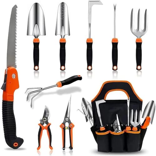 HASTHIP® 10Pcs Gardening Tools Set - Heavy Duty Stainless Steel - Gardening Tools Kit for Home Garden - Plant Cutter for Home Garden - Manual Planting Tools with Tool Bag - Suitable for Patio & Lawn HASTHIP® 10Pcs Gardening Tools Set - Heavy Duty Stainless Steel - Gardening Tools Kit for Home Garden - Plant Cutter for Home Garden - Manual Planting Tools with Tool Bag - Suitable for Patio & Lawn
